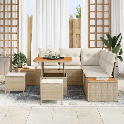 Tuin Sofa Set met kussen met opslag 8 pcs Beige Poly riet