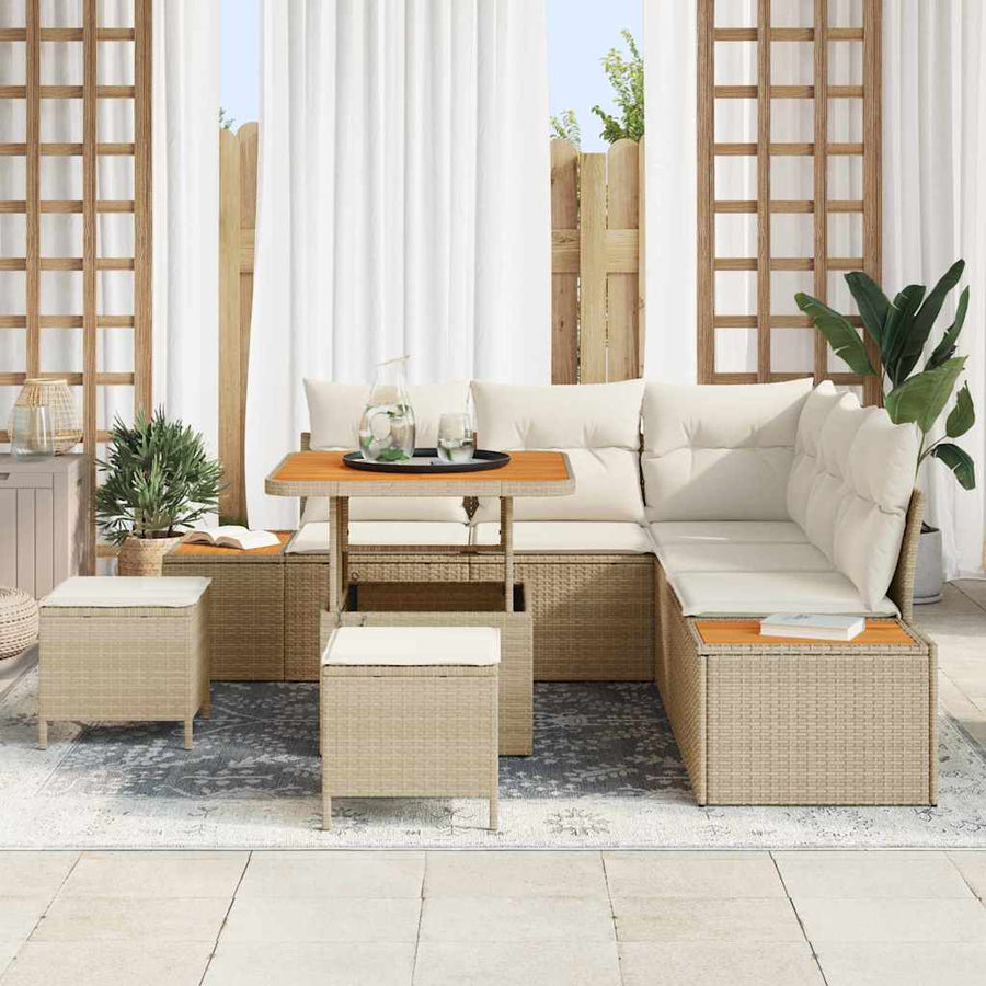 Tuin Sofa Set met kussen met opslag 8 pcs Beige Poly riet