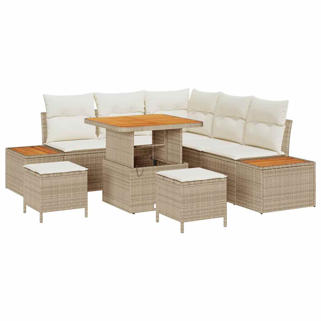 Tuin Sofa Set met kussen met opslag 8 pcs Beige Poly riet