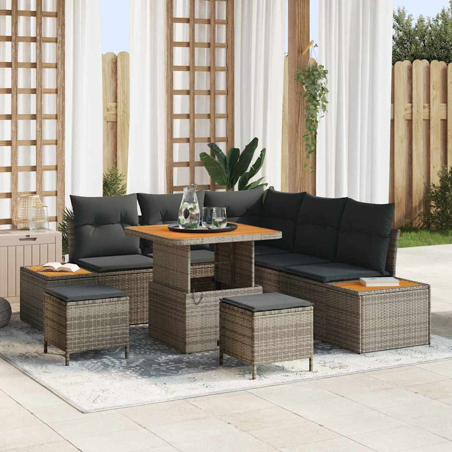 Tuin Sofa Set met kussen met opslag 8 pcs Grijs Poly riet