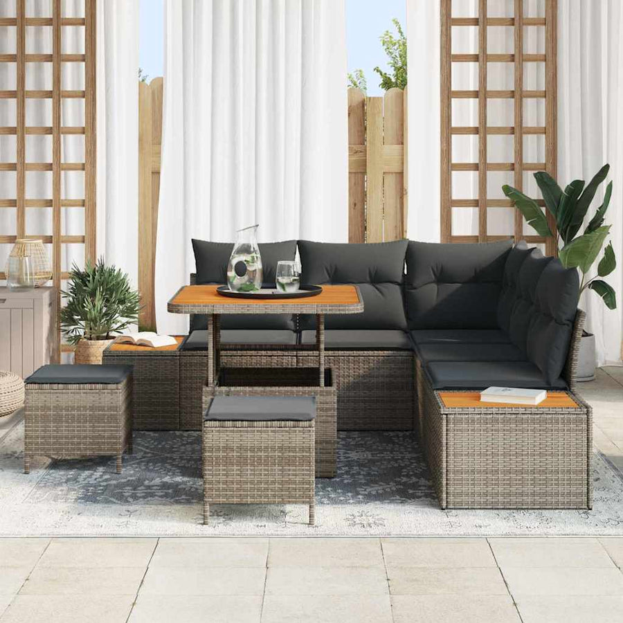 Tuin Sofa Set met kussen met opslag 8 pcs Grijs Poly riet