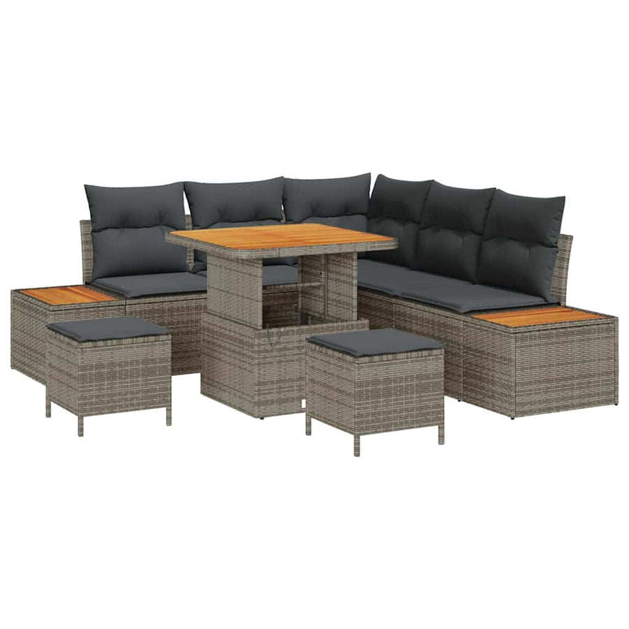 Tuin Sofa Set met kussen met opslag 8 pcs Grijs Poly riet