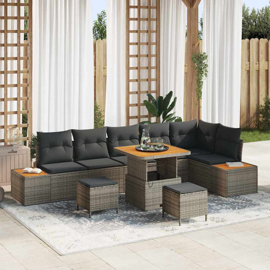 Tuin Sofa Set met kussen met opslag 9 pcs Grijs Poly riet