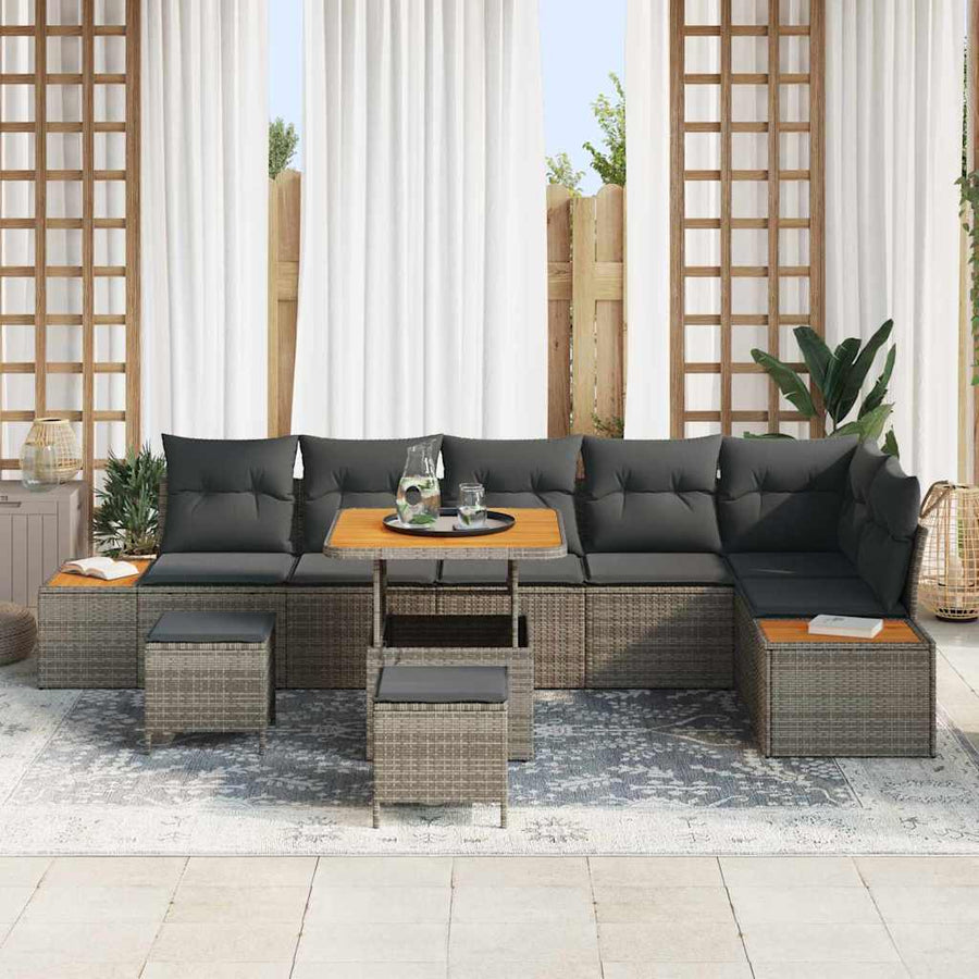 Tuin Sofa Set met kussen met opslag 9 pcs Grijs Poly riet