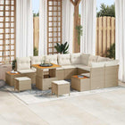 Tuinbankenset poly riet beige 12-delig met opbergruimte