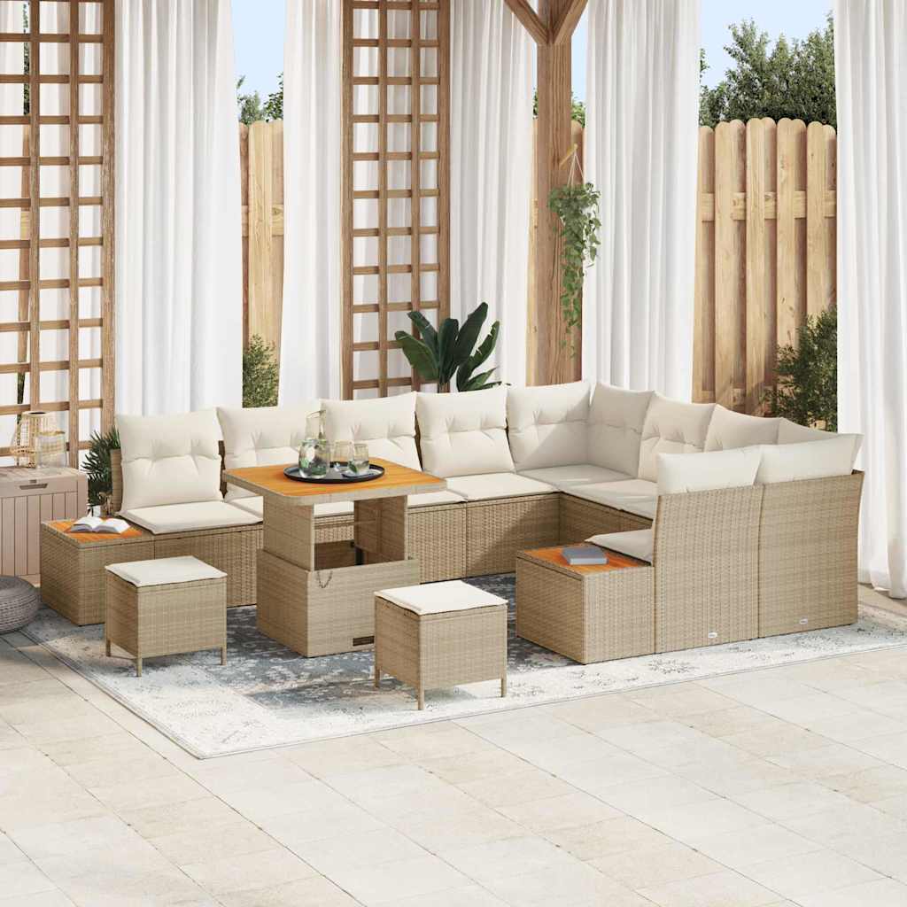 Tuin Sofa Set met kussen met opslag 12 pcs Beige Poly riet