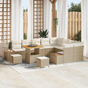 Tuinbankenset poly riet beige 12-delig met opbergruimte