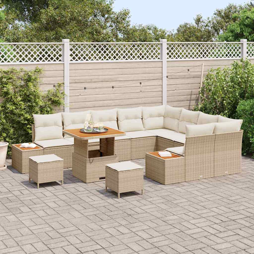 Tuin Sofa Set met kussen met opslag 12 pcs Beige Poly riet