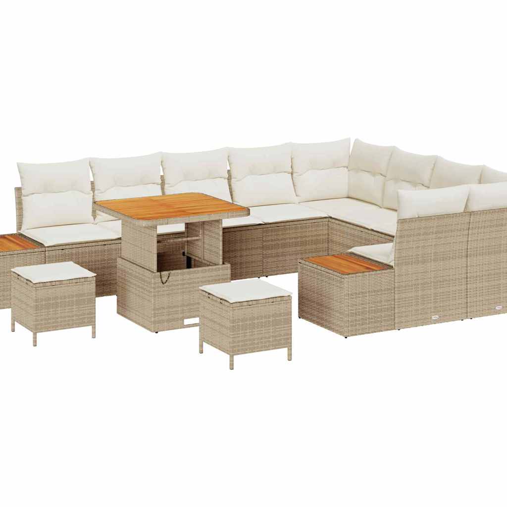 Tuin Sofa Set met kussen met opslag 12 pcs Beige Poly riet