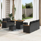 Garden bench set with cushion 10 pcs Black poly rattan