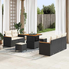 Garden bench set with cushion 10 pcs Black and Cream poly rattan