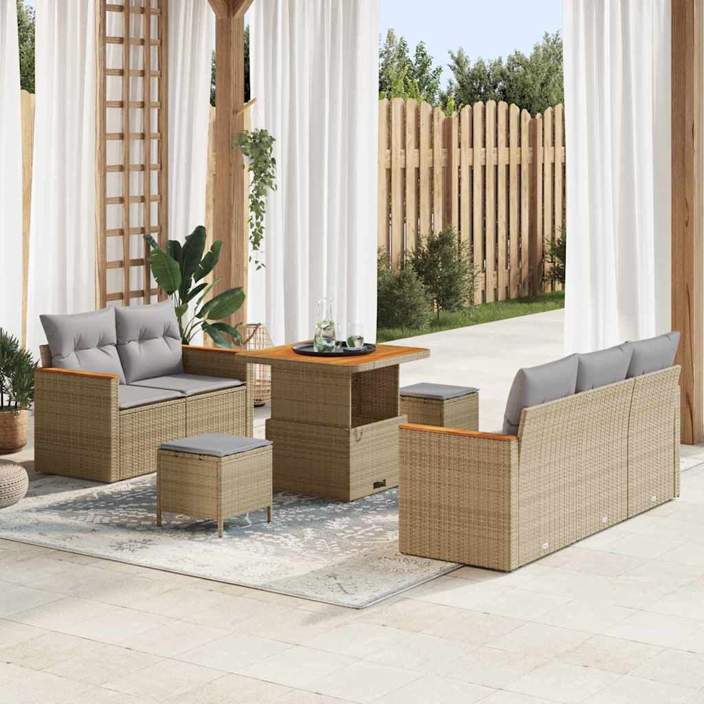 Tuinbankenset 10 pcs Beige en Licht Grijs poly rattan