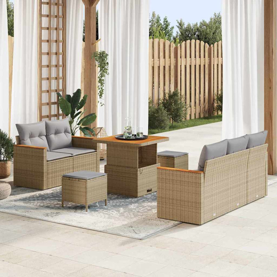 Tuinbankenset 10 pcs Beige en Licht Grijs poly rattan