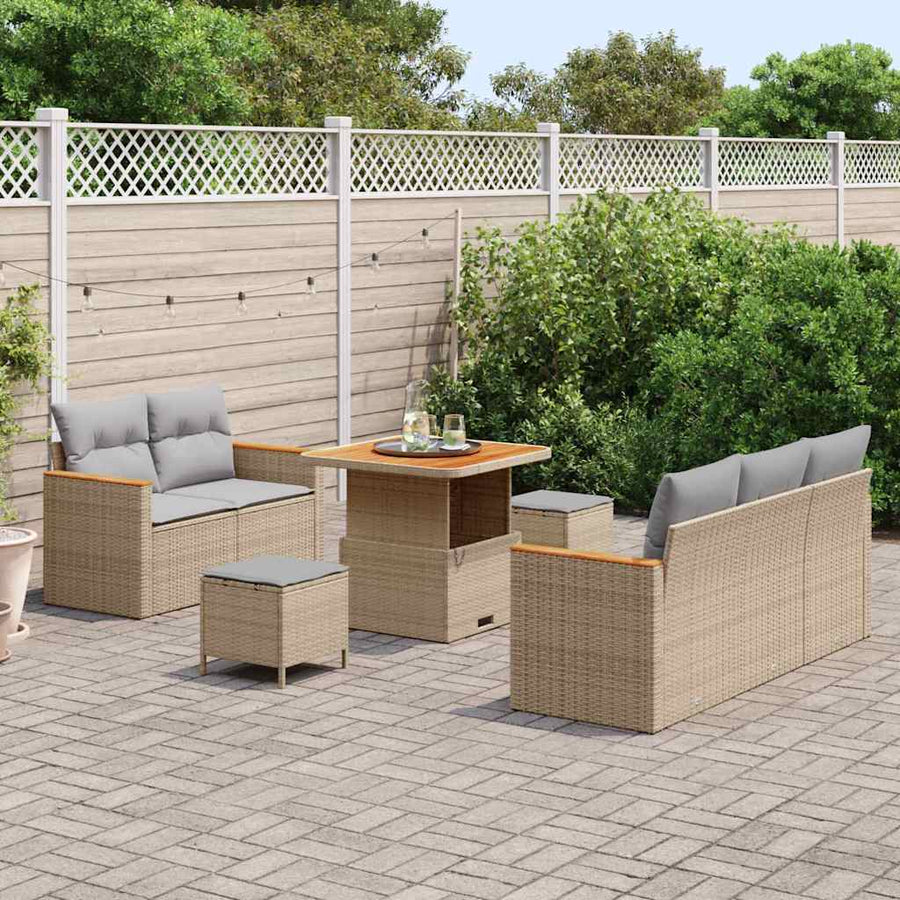 Tuinbankenset 10 pcs Beige en Licht Grijs poly rattan