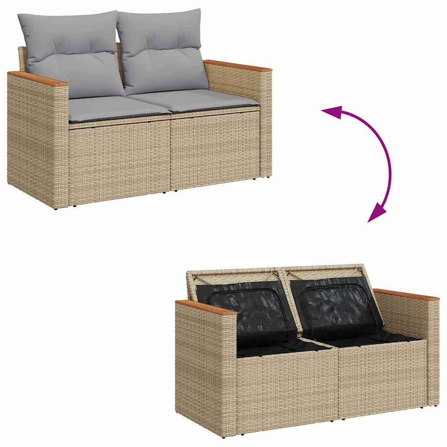 Tuinbankenset 10 pcs Beige en Licht Grijs poly rattan