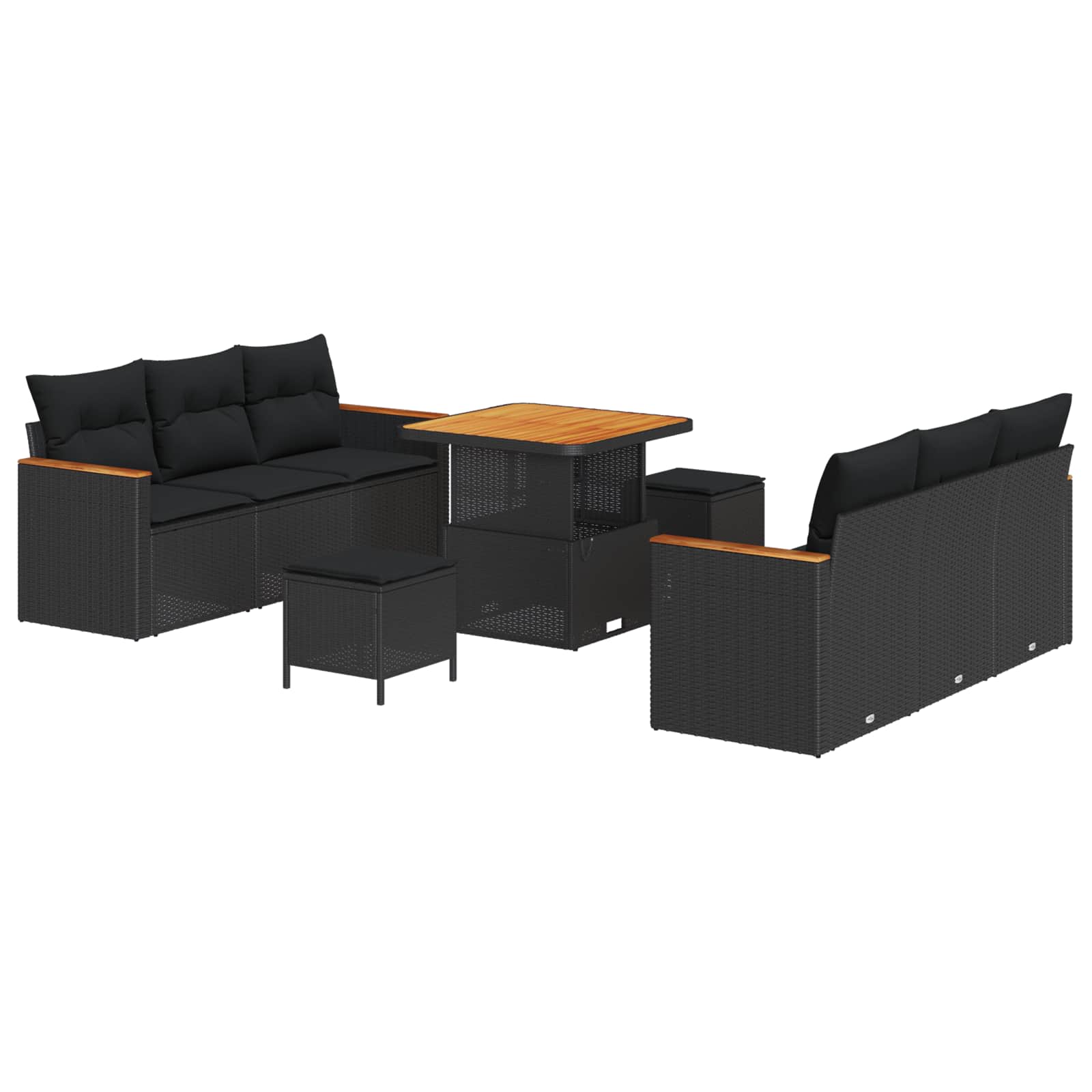 Tuinbankenset met kussen 11 pcs Zwart poly rattan