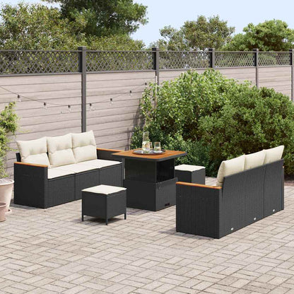 Tuinbankenset met kussen 11 pcs Zwart en Crème poly rattan