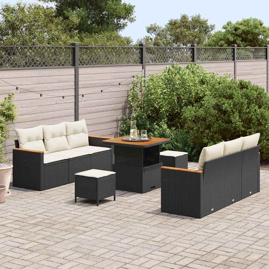 Tuinbankenset met kussen 11 pcs Zwart en Crème poly rattan