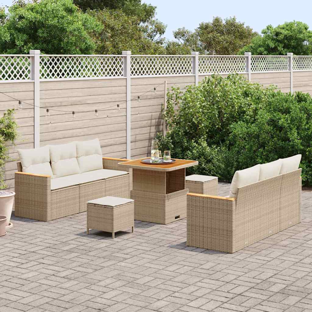 Tuin Sofa Set met kussen met opslag 9 pcs Beige Poly riet