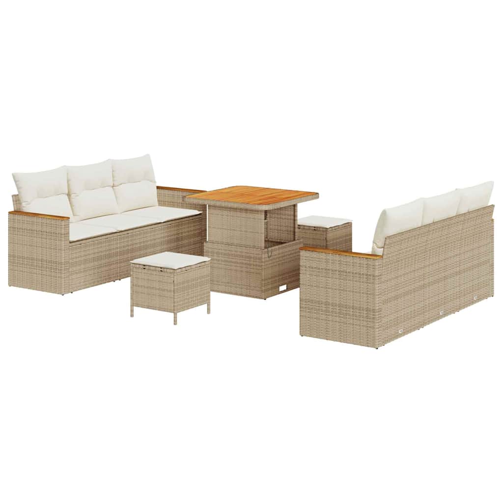 Tuin Sofa Set met kussen met opslag 9 pcs Beige Poly riet