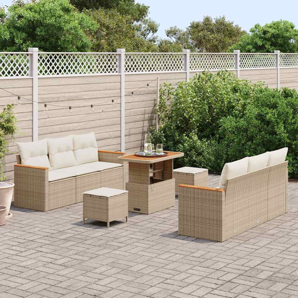 Tuinbankenset met kussen 11 pcs Beige en Crème poly rattan