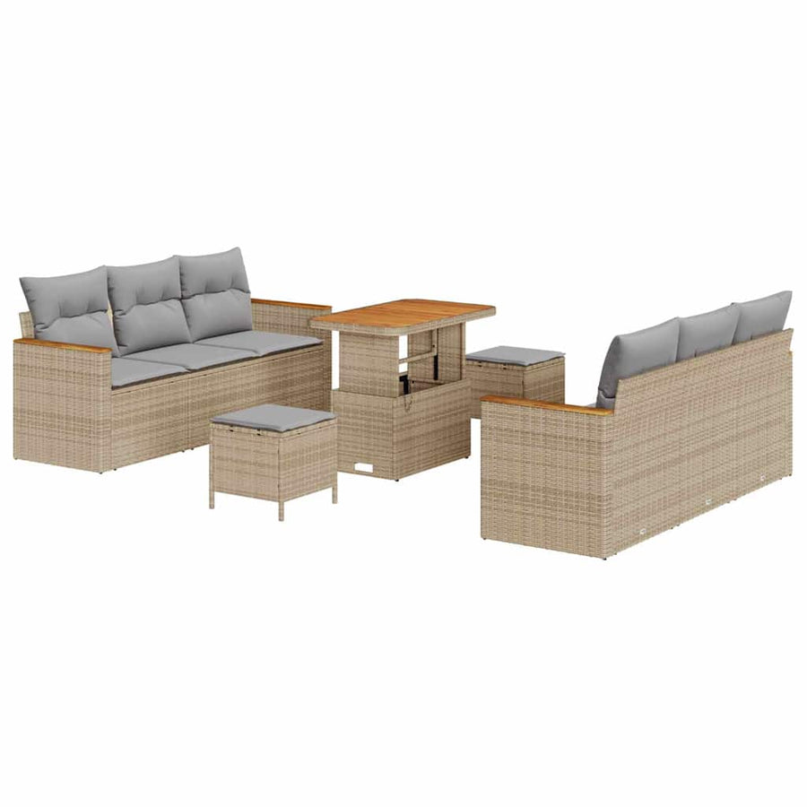 Tuinbankenset 11 pcs Beige en Licht Grijs poly rattan