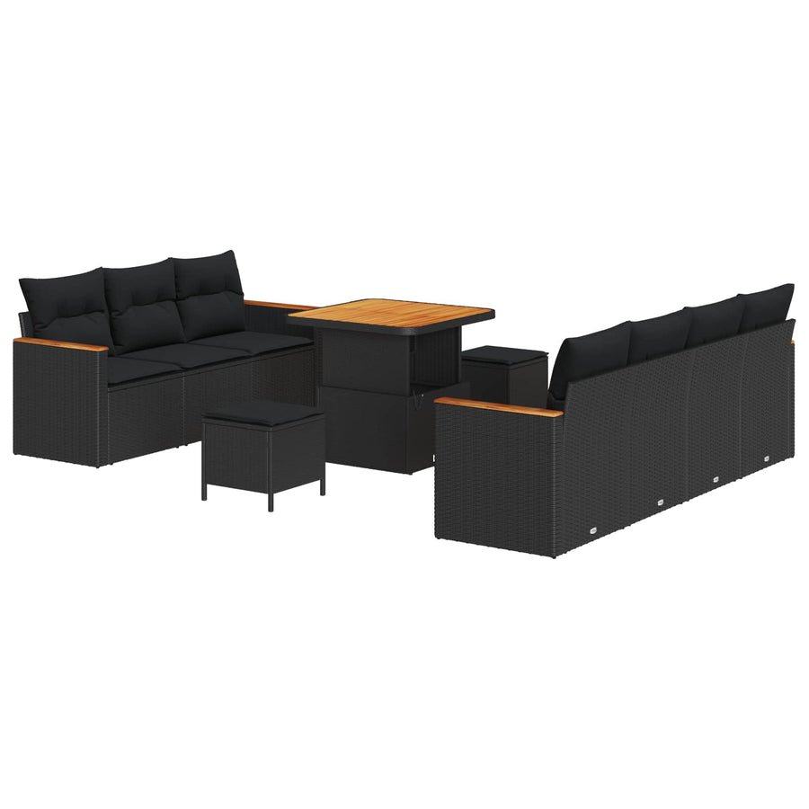 Tuinbankenset met kussen 14 pcs Zwart poly rattan