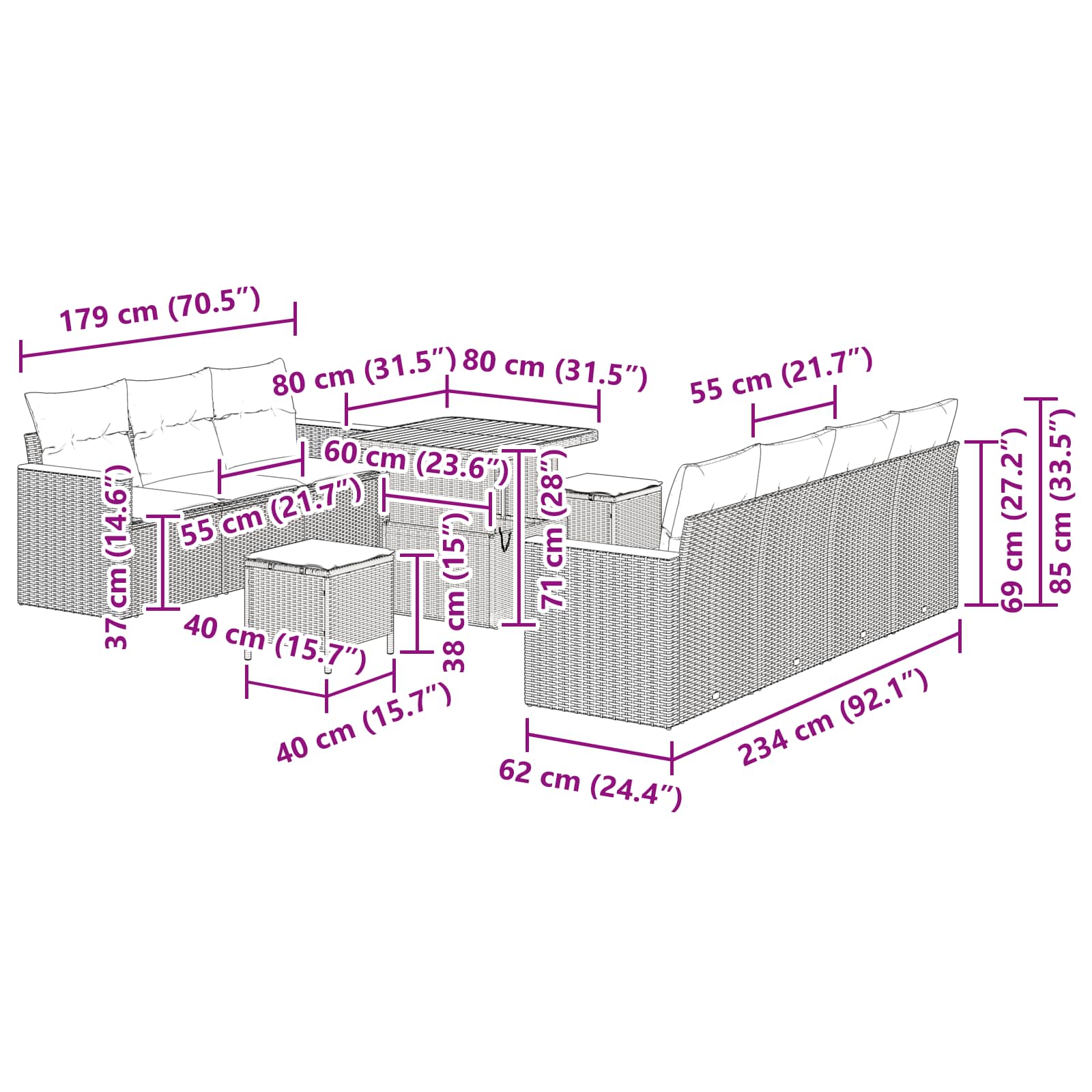 Tuinbankenset met kussen 14 pcs Zwart poly rattan