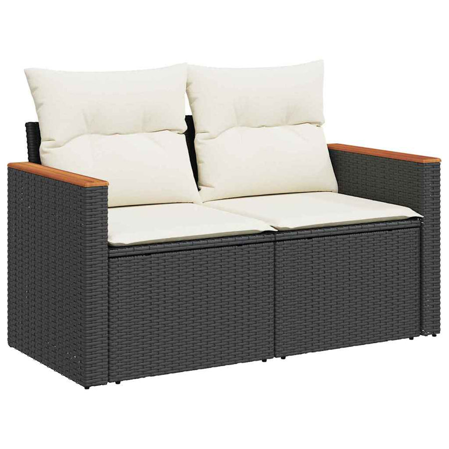 Tuinbankenset met kussen 14 pcs Zwart en Crème poly rattan