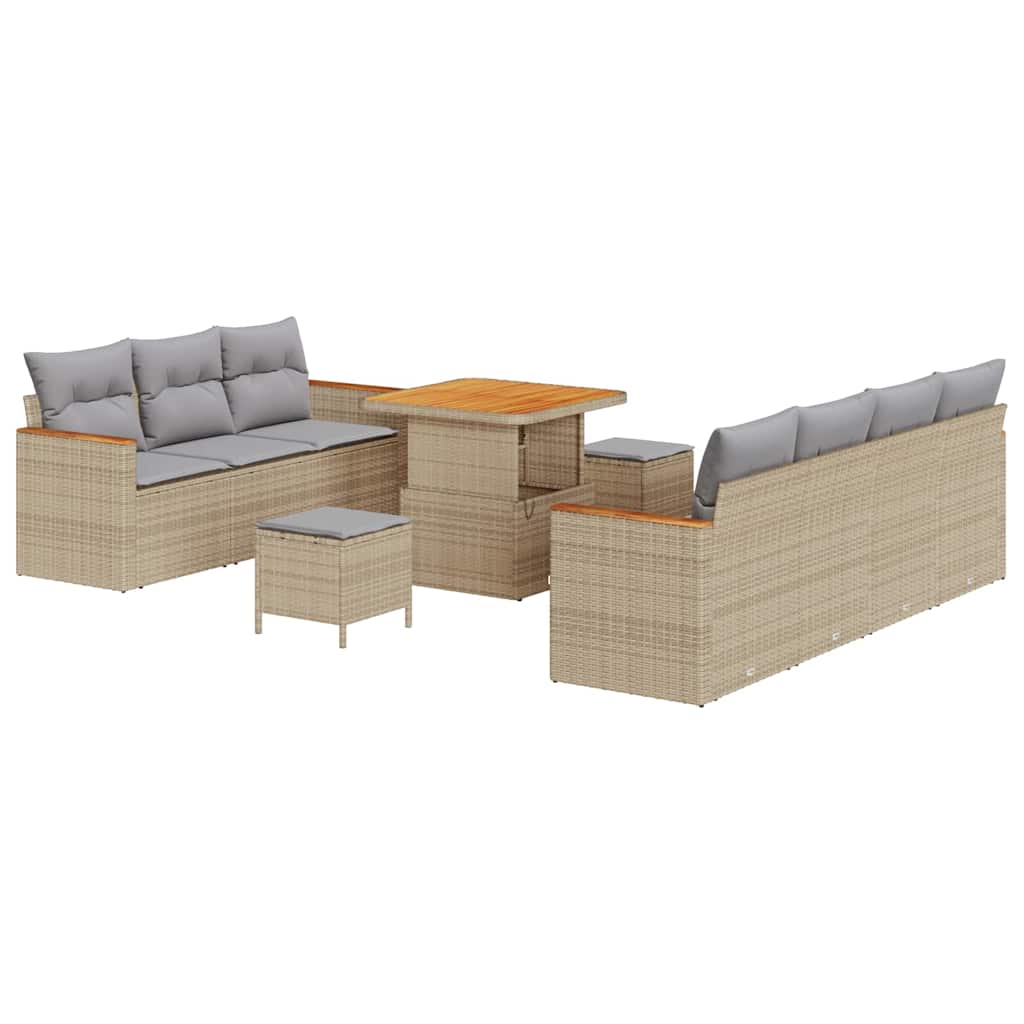 Tuinbankenset 14 pcs Beige en Licht Grijs poly rattan