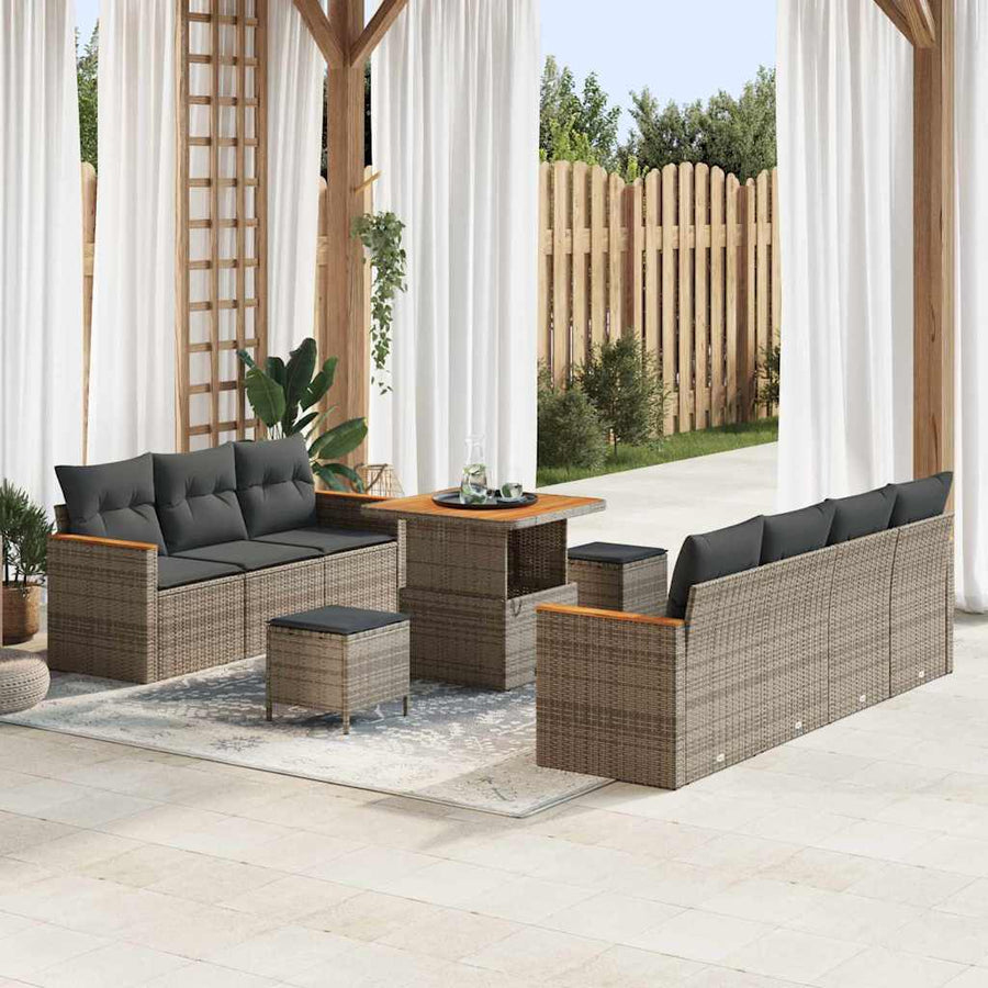 Tuinbankenset met kussen 14 pcs Grijs poly rattan