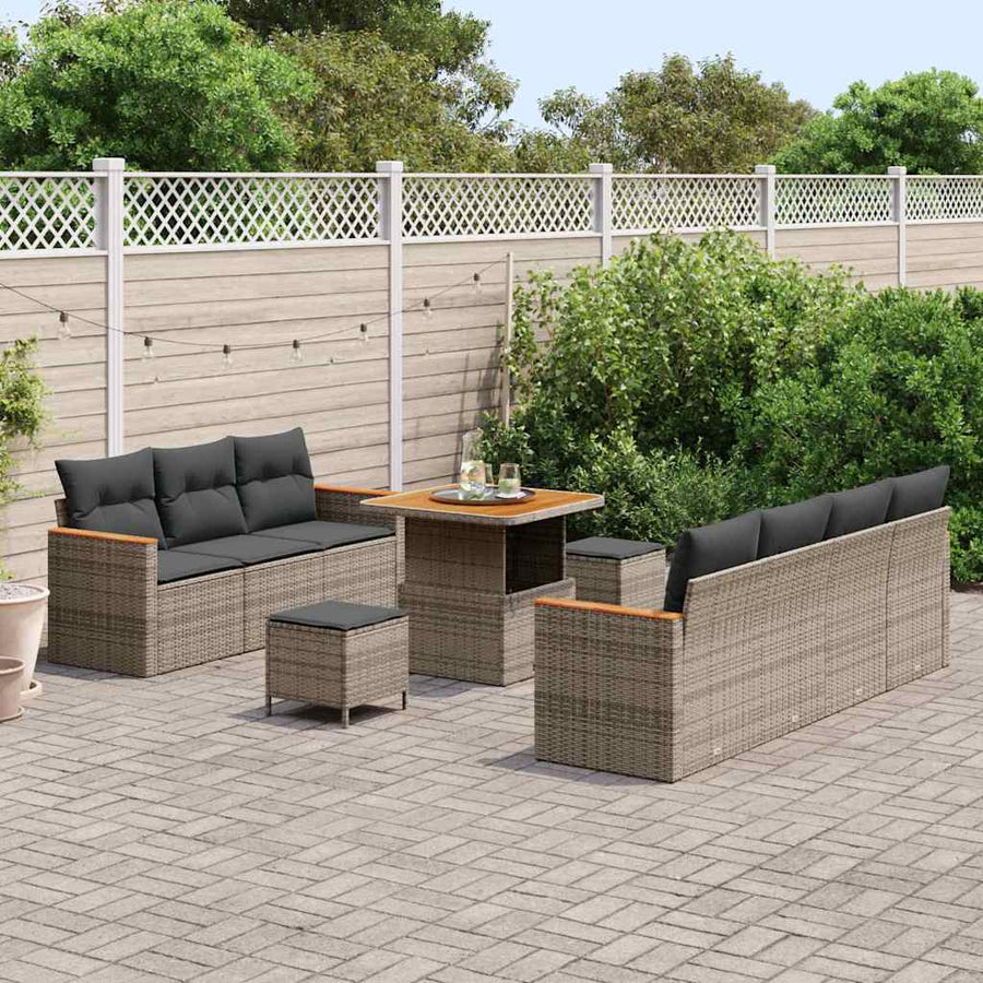 Tuinbankenset met kussen 14 pcs Grijs poly rattan