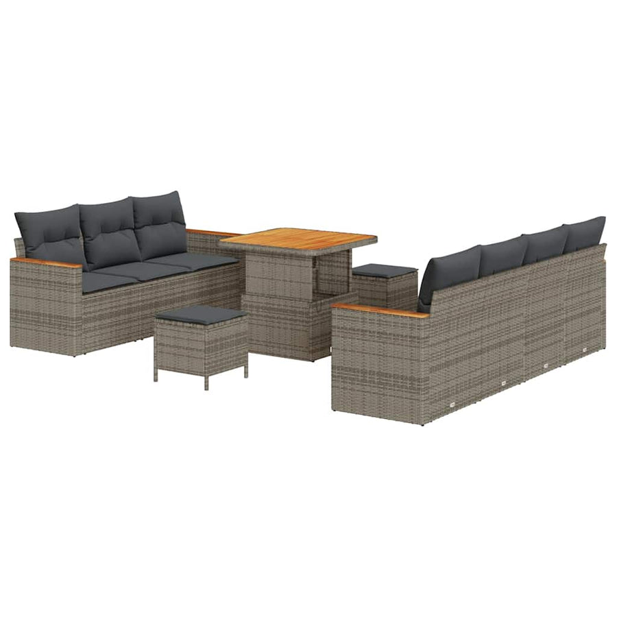 Tuinbankenset met kussen 14 pcs Grijs poly rattan