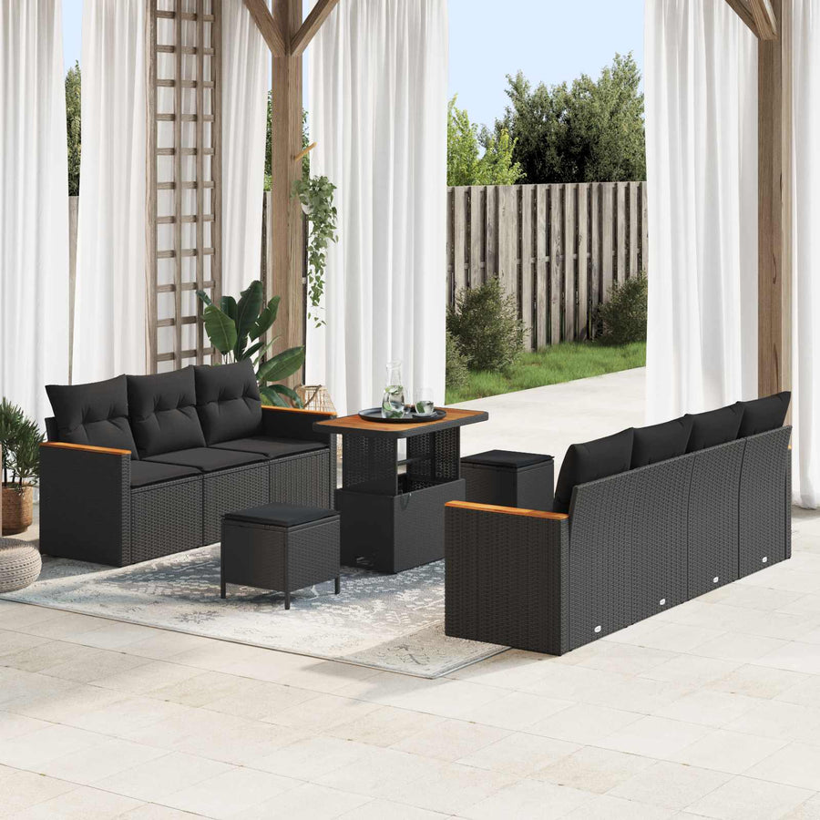 Tuinbankenset met kussen 14 pcs Zwart poly rattan