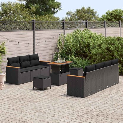 Tuinbankenset met kussen 14 pcs Zwart poly rattan
