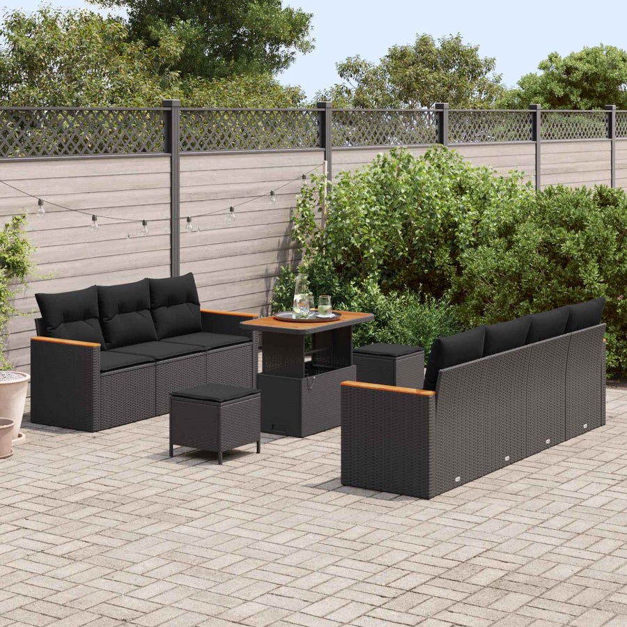 Tuinbankenset met kussen 14 pcs Zwart poly rattan