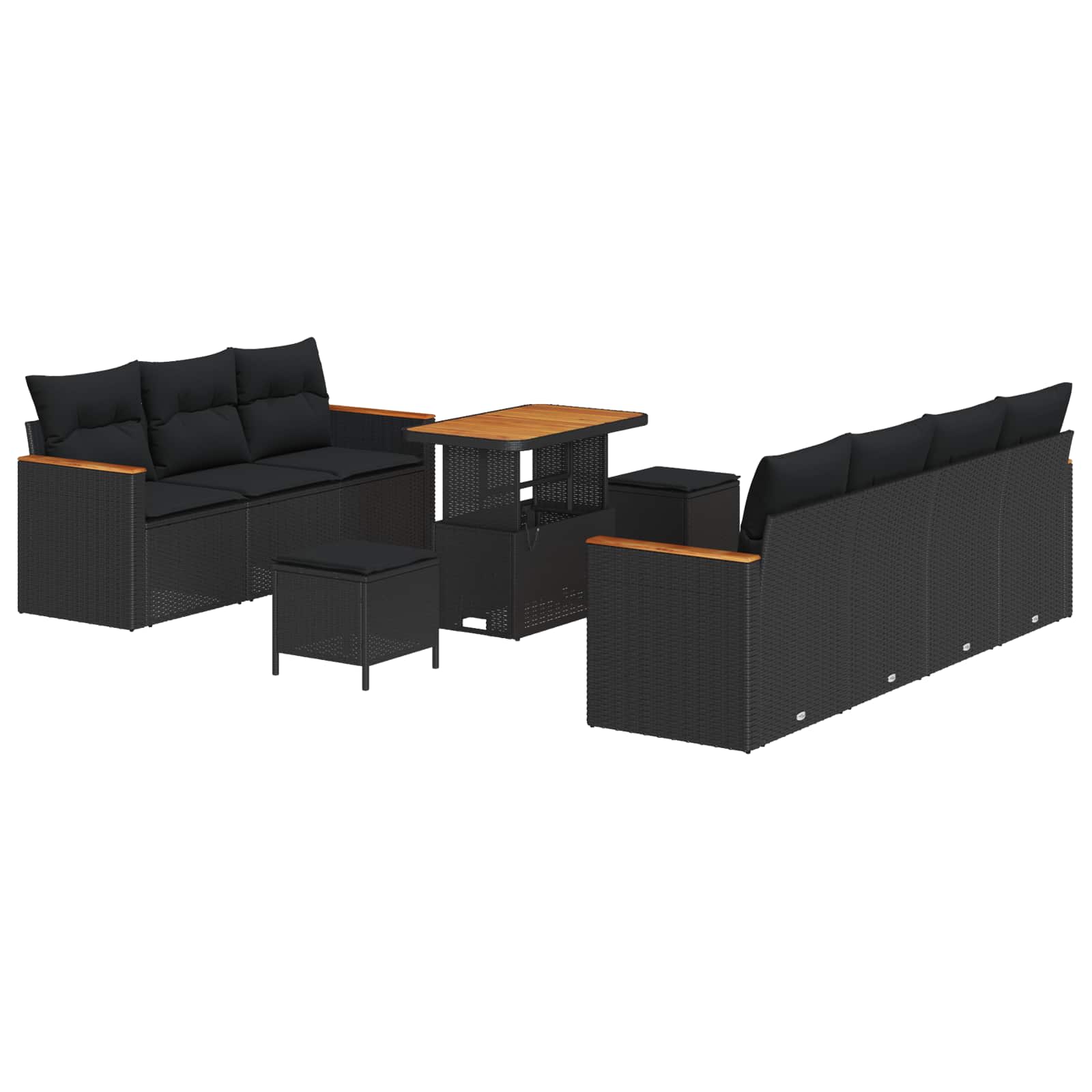 Tuinbankenset met kussen 14 pcs Zwart poly rattan