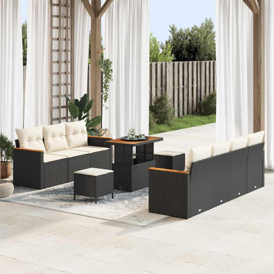 Tuinbankenset met kussen 14 pcs Zwart en Crème poly rattan