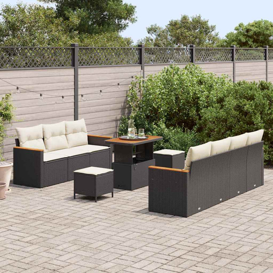 Tuinbankenset met kussen 14 pcs Zwart en Crème poly rattan