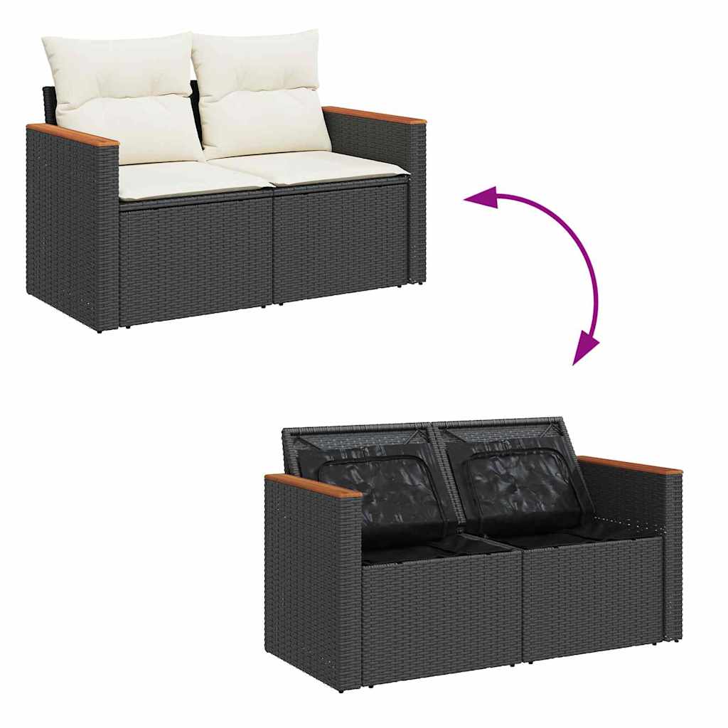 Tuinbankenset met kussen 14 pcs Zwart en Crème poly rattan