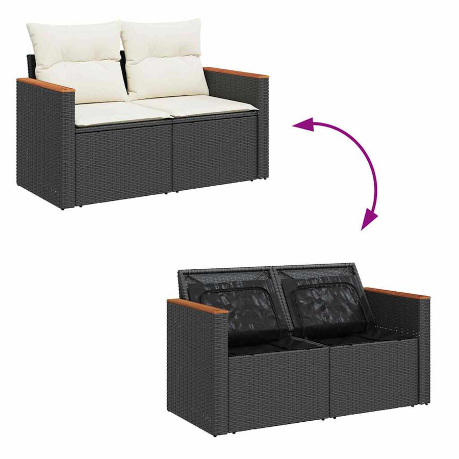 Tuinbankenset met kussen 14 pcs Zwart en Crème poly rattan
