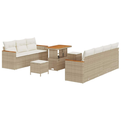 Tuinbankenset met kussen 14 pcs Beige en Crème poly rattan