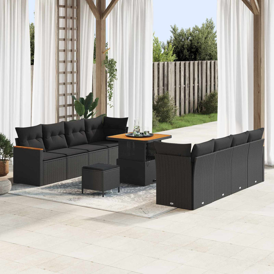 Tuinbankenset met kussen 12 pcs Zwart poly rattan