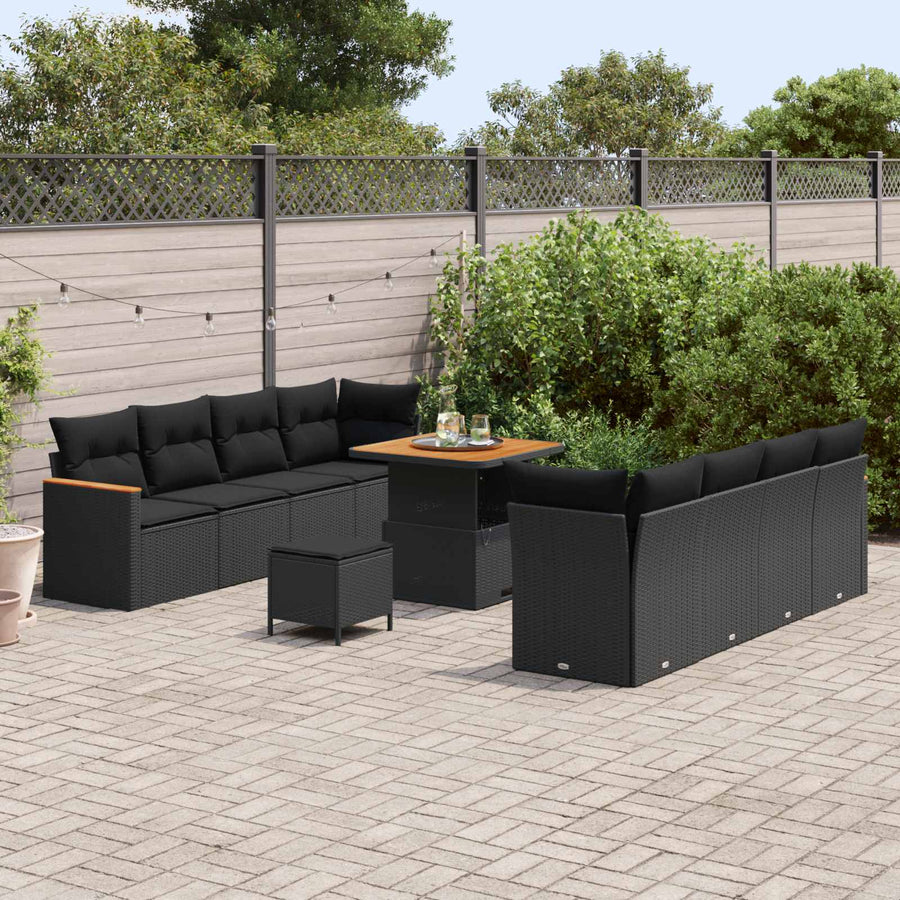 Tuinbankenset met kussen 12 pcs Zwart poly rattan