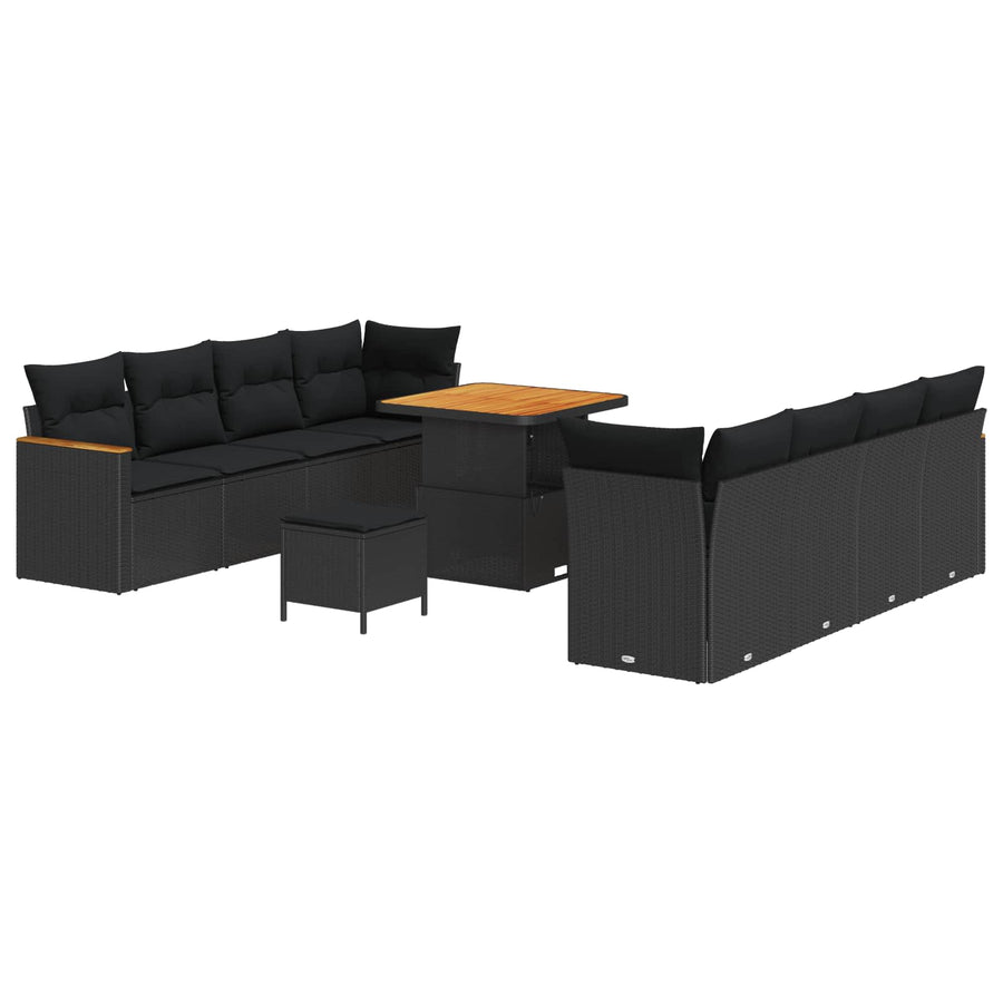 Tuinbankenset met kussen 12 pcs Zwart poly rattan