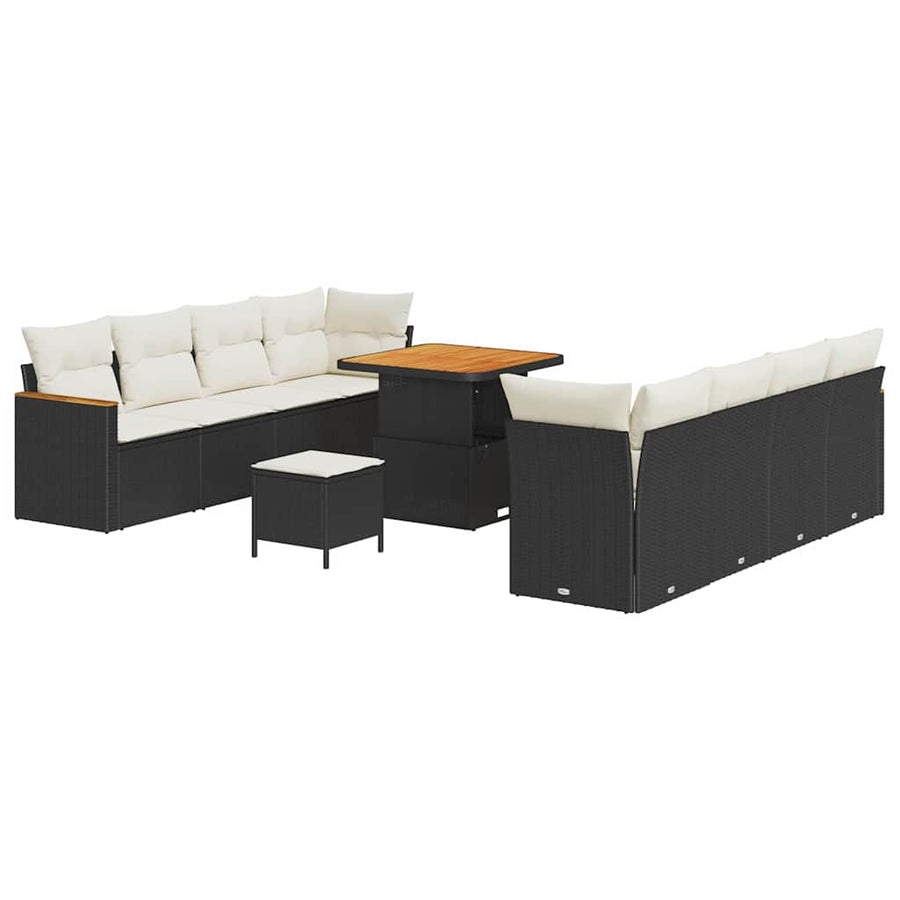 Tuinbankenset met kussen 12 pcs Zwart poly rattan