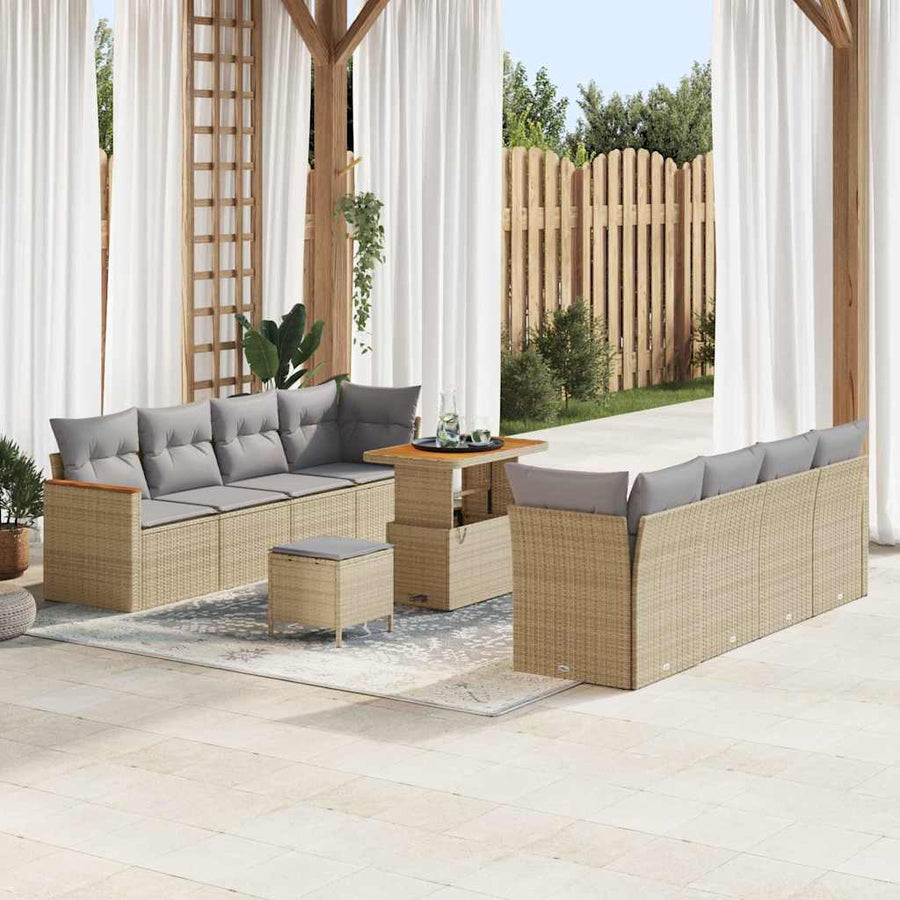 Tuinbankenset met kussen 12 pcs Beige poly rattan