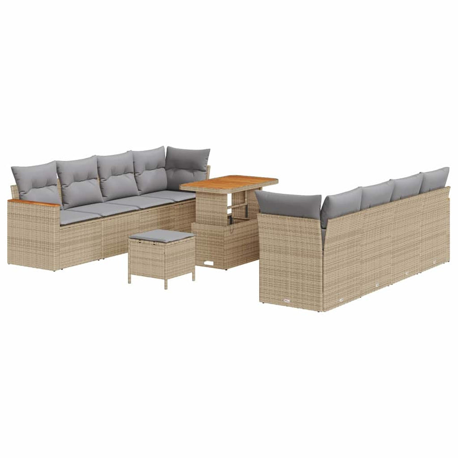 Tuinbankenset met kussen 12 pcs Beige poly rattan