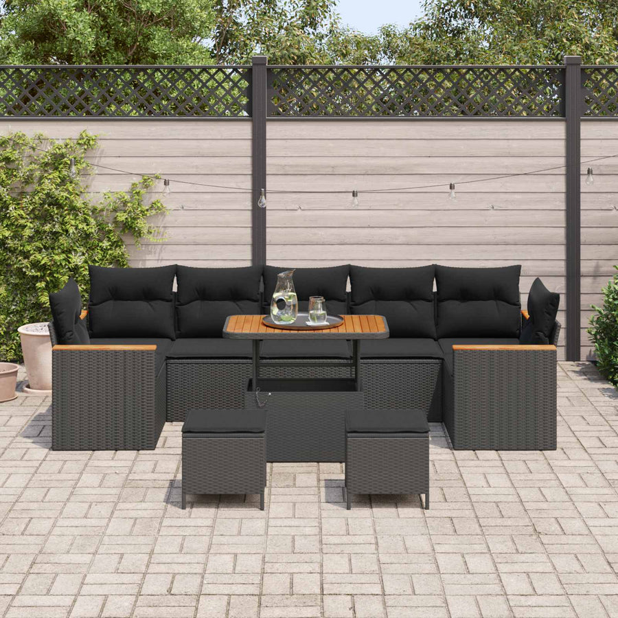 Tuin Sofa Set met kussen 10 pcs Zwart Poly riet