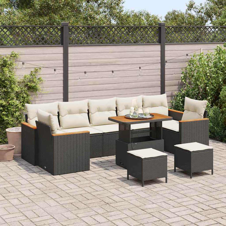 Tuin Sofa Set met kussen 10 pcs Zwart Poly riet